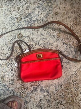 Dooney & Bourke Red Crossbody with Brown Leather Trim